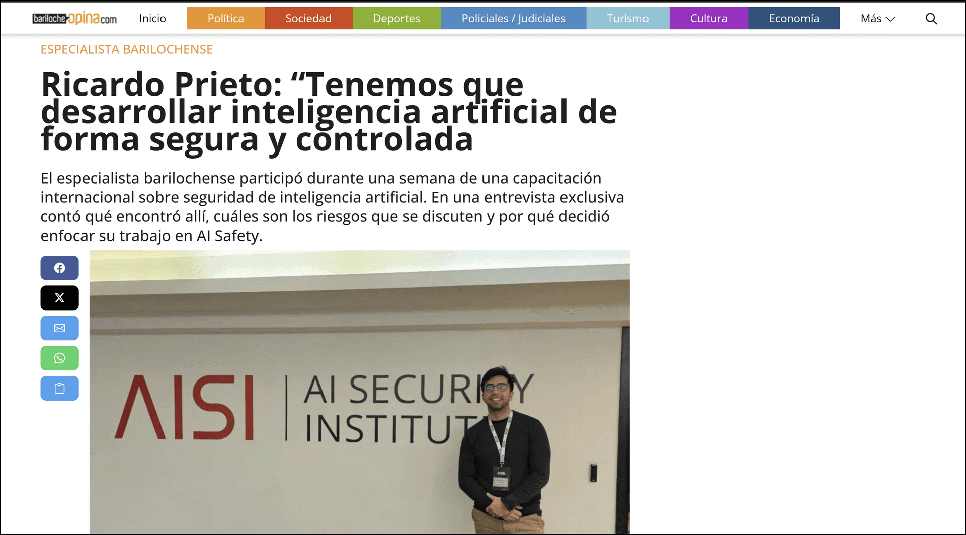 Bariloche Opina interview on developing AI safely, with Ricardo Prieto at the AI Security Institute