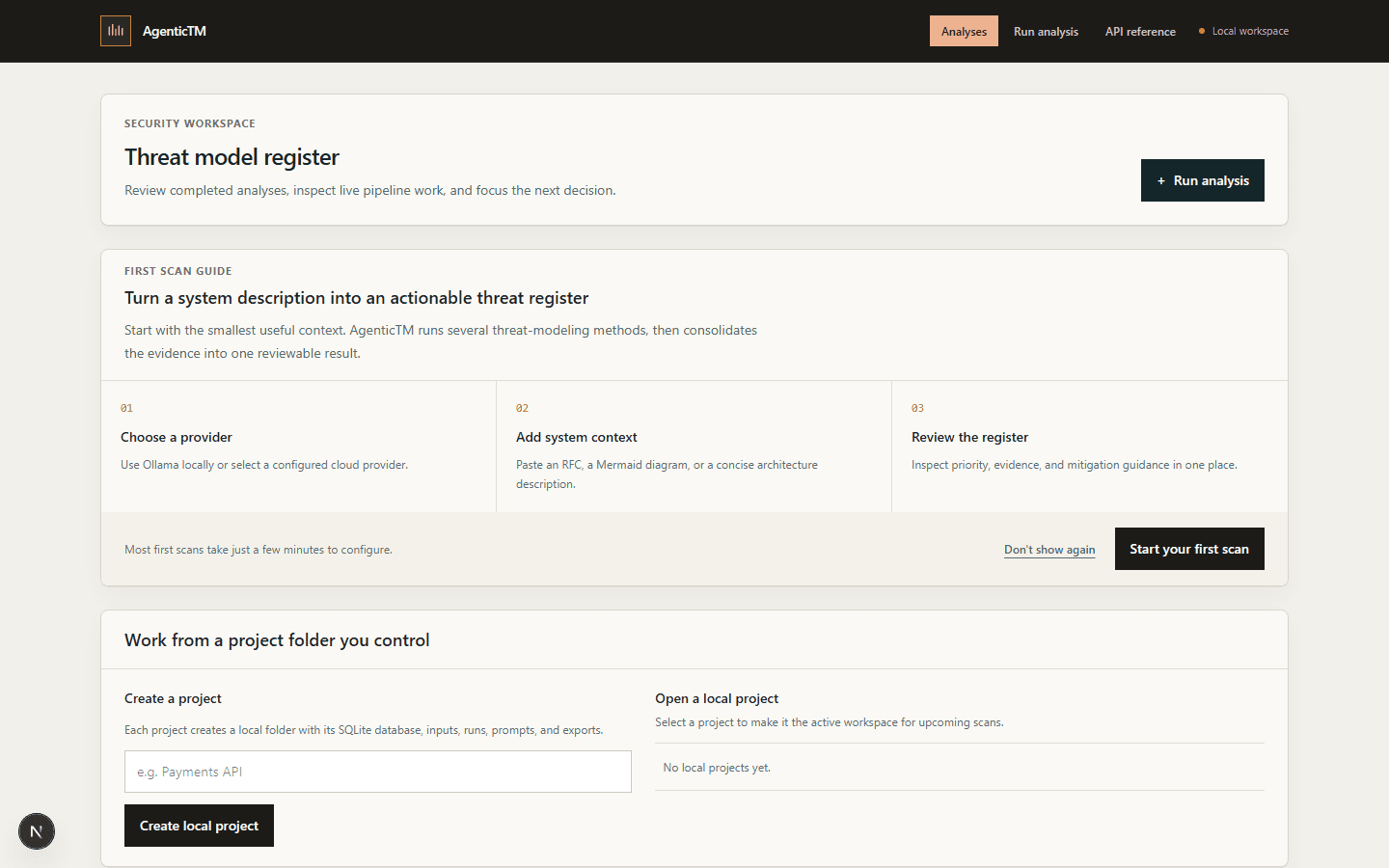 Threat modeling, done by a pipeline of specialist agents. — Threat model register